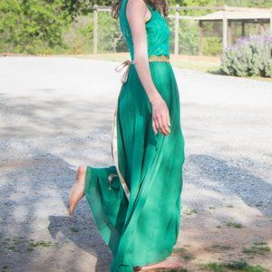 Green floor length gown (bridesmaid's dress/prom dress/Christmas event))